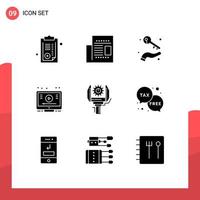 Solid Glyph Pack of 9 Universal Symbols of automation video growing online wealth Editable Vector Design Elements