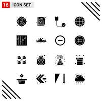 16 Thematic Vector Solid Glyphs and Editable Symbols of wreath badge statistics achievement devices Editable Vector Design Elements