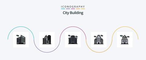 la línea de construcción de la ciudad llenó el paquete de iconos planos 5 que incluye. edificio. museo. edificio vector