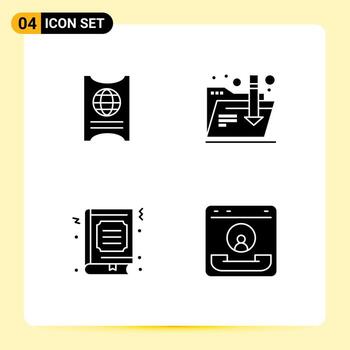 4 Solid Glyph concept for Websites Mobile and Apps pass study hotel internet like Editable Vector Design Elements