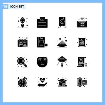 16 Thematic Vector Solid Glyphs and Editable Symbols of smart control suitcase access server Editable Vector Design Elements