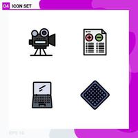 Group of 4 Modern Filledline Flat Colors Set for camera monitor video plus imac Editable Vector Design Elements