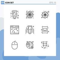 Modern Set of 9 Outlines and symbols such as lab chemistry pattern hosting web page Editable Vector Design Elements