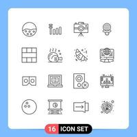 Pictogram Set of 16 Simple Outlines of interface frame handycam hotel sport Editable Vector Design Elements