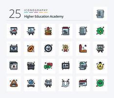 Academy 25 Line Filled icon pack including notes. study. education. notes. academy vector