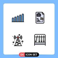 Mobile Interface Filledline Flat Color Set of 4 Pictograms of connection physics document communication tower science Editable Vector Design Elements