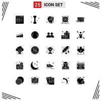 Pictogram Set of 25 Simple Solid Glyphs of architecture cluster binary app data Editable Vector Design Elements