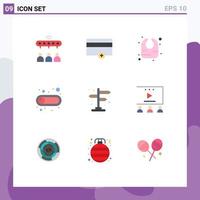 Pack of 9 Modern Flat Colors Signs and Symbols for Web Print Media such as street city baby toggle button Editable Vector Design Elements