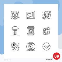 Modern Set of 9 Outlines and symbols such as barrel interior usa furniture transformation Editable Vector Design Elements