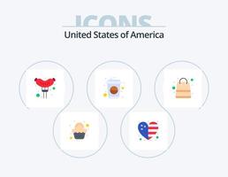 usa flat icon pack 5 diseño de iconos. paquetes bolso. comida. soda. reajuste salarial vector