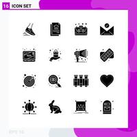 User Interface Pack of 16 Basic Solid Glyphs of error letter bag email ecommerce Editable Vector Design Elements