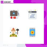 Universal Icon Symbols Group of 4 Modern Flat Icons of case engineer medicine interface labour Editable Vector Design Elements