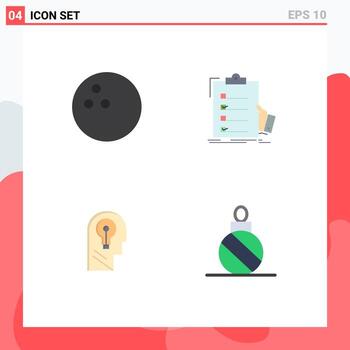 Flat Icon Pack of 4 Universal Symbols of bowling idea check clipboard think Editable Vector Design Elements