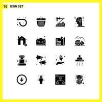 Pack of 16 creative Solid Glyphs of buildings man biology process research Editable Vector Design Elements