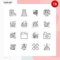 Mobile Interface Outline Set of 16 Pictograms of shopping cart line layout graphic designing Editable Vector Design Elements