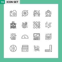 Group of 16 Outlines Signs and Symbols for blog solutions experiment modern business Editable Vector Design Elements