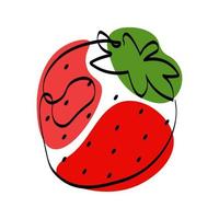 Continuous one line drawing strawberry. Vector illustration. Black line art on white background with colorful spots.