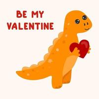 Illustration of cute cartoon dinosaur with heart. Happy Valentines day. Be my valentine. Cute little dinosaur. vector