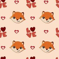 Lovely pattern with fox and hearts. Vector holiday background. Valentine's Day. Gift wrap, print, cloth, cute background for a card.