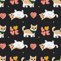 Seamless pattern with shiba inu and hearts. Background for wrapping paper, greeting cards and seasonal designs. Happy Valentine's day. vector