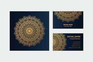 Gold business cards with flower oriental mandala free vector