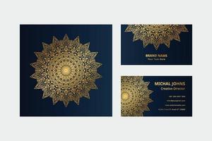 Gold business cards with flower oriental mandala free vector