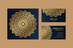 Gold business cards with flower oriental mandala free vector