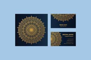 Gold business cards with flower oriental mandala pro vector