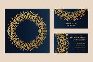 Gold business cards with flower oriental mandala free vector