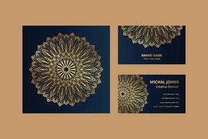 Gold business cards with flower oriental mandala free vector