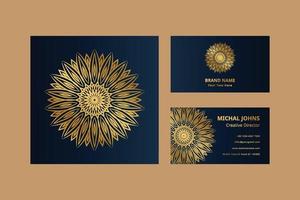 Gold business cards with flower oriental mandala free vector