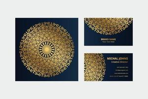 Gold business cards with flower oriental mandala free vector