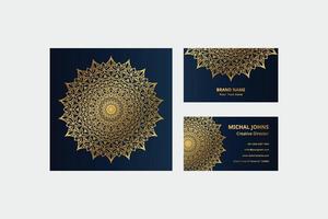 Gold business cards with flower oriental mandala free vector