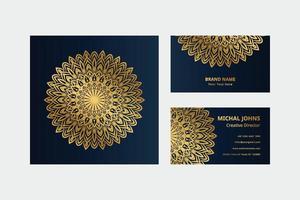 Gold business cards with flower oriental mandala free vector