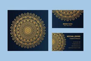 Gold business cards with flower oriental mandala free vector