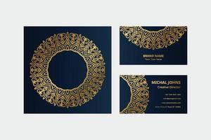 Gold business cards with flower oriental mandala pro vector