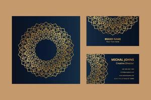 Gold business cards with flower oriental mandala free vector