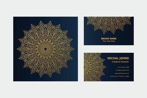 Gold business cards with flower oriental mandala free vector