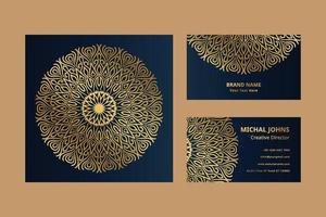 Gold business cards with flower oriental mandala free vector