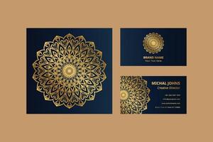 Gold business cards with flower oriental mandala pro vector