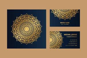 Gold business cards with flower oriental mandala free vector