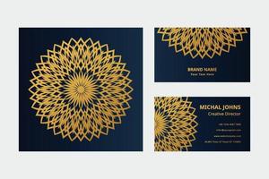 Gold business cards with flower oriental mandala free vector