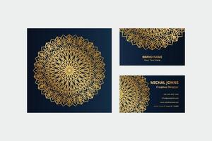 Gold business cards with flower oriental mandala free vector