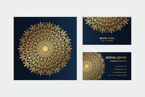 tarjetas de visita doradas con flor oriental mandala pro vector