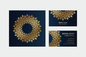 Gold business cards with flower oriental mandala free vector