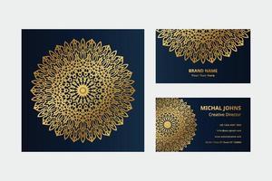 Gold business cards with flower oriental mandala free vector