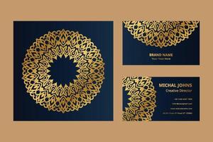 Gold business cards with flower oriental mandala pro vector