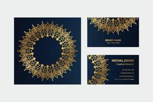 Gold business cards with flower oriental mandala free vector