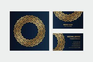 Gold business cards with flower oriental mandala pro vector