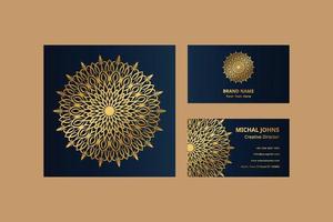 Gold business cards with flower oriental mandala free vector